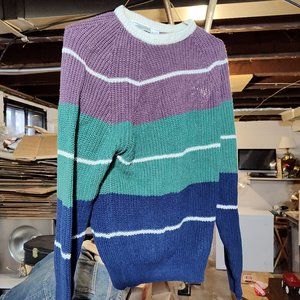 Vintage Cacharel Mens Large Striped Ramie Wool Sweater